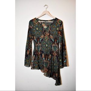 Melissa Paige Asymmetrical Blouse Green Paisley